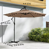 9.7 ft Cantilever Patio Umbrella with Solar Light, Garden Hanging Parasol with Cover, Tilt