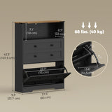 Shoe Cabinet with 2 Flip Drawers, Narrow Shoe Storage Cabinet