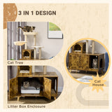 Litter Box Enclosure with Cat Tree Tower, Large Platform