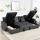 Convertible Sofa Bed, Corduroy U-Shaped Sleeper Sofa Couch with Storage Chaise