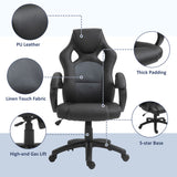 Chaise de bureau de jeu de course, Fauteuil de gamer d'ordinateur avec roulettes pivotantes, Appuie-tête rembourré, Fonction d'inclinaison