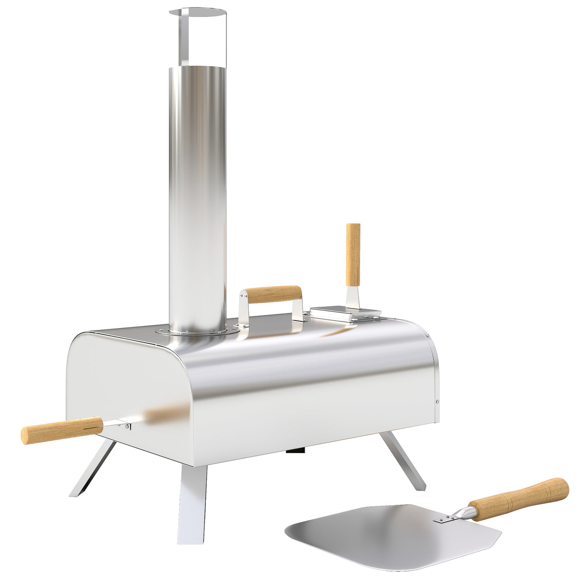 Outdoor Pizza Oven, Portable Wood Pellet Pizza Oven with Pizza Stone and Peel, Foldable Legs