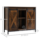Buffet industriel avec portes coulissantes de style grange, armoire de rangement et étagères réglables pour salon, bar à domicile