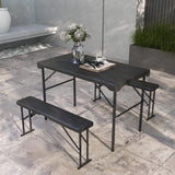 Table de pique-nique pliante avec 2 bancs, ensemble de pique-nique extérieur portable 3 pièces pour 4, cadre en acier pour jardin