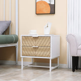 Modern Bedside Table with 2 Drawers and Steel Frame