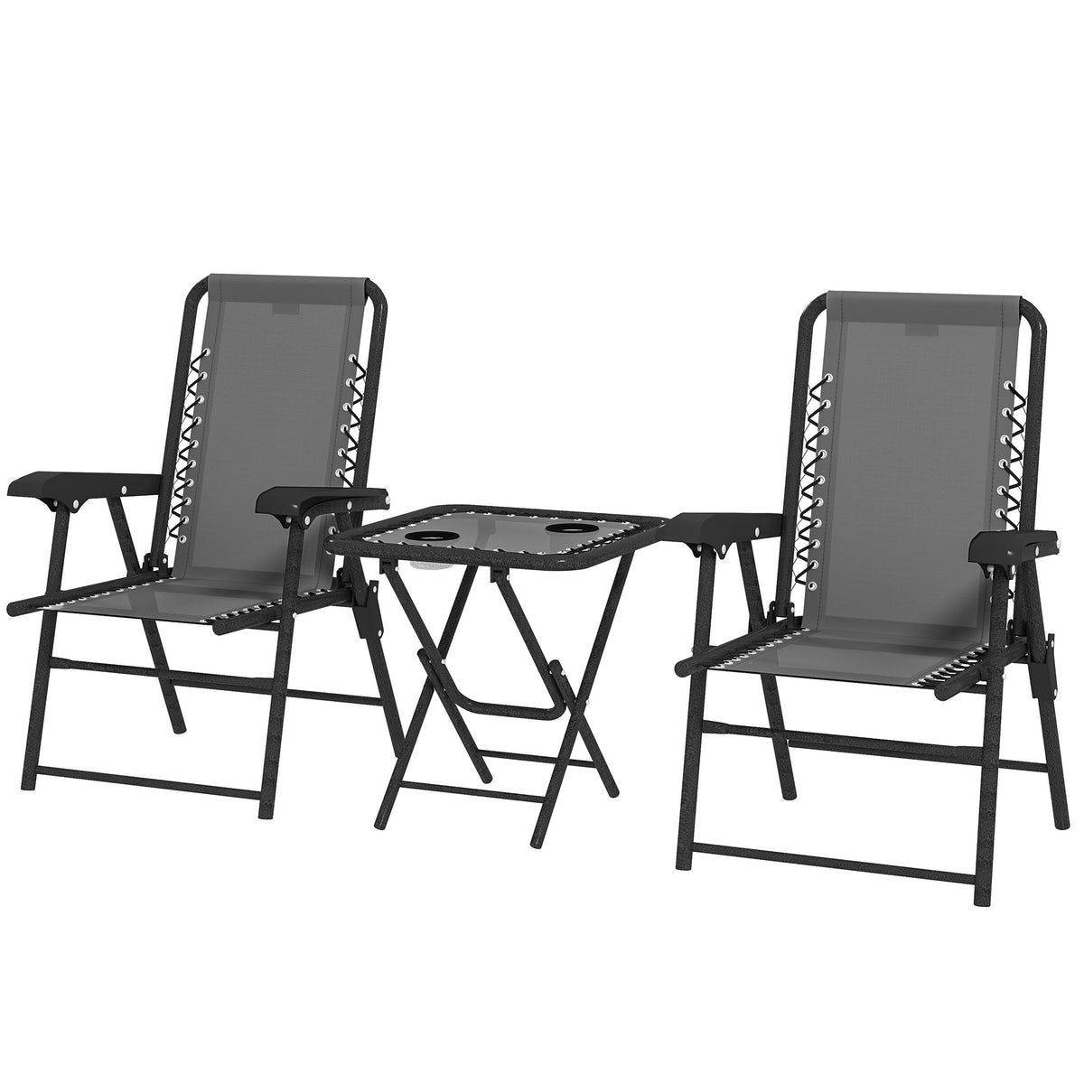 Ensemble bistro patio 3 pièces, ensemble table et chaises pliantes extérieures, ensemble de mobilier patio en métal avec porte-verres