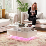 Coffee Table with RGB LED Lights, Modern Living Room Table with 4 Drawers, Open Shelf