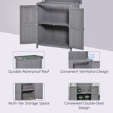 Wooden Garden Tool Storage Shed Kit with Hinged Roof, 2-Tier Shelves and Double Doors
