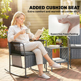 3 Pieces Rocking Bistro Set Outdoor Patio Furniture Set with Side Pockets, Mesh Seat, 2-Tier Table