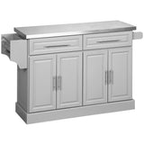 Rolling Kitchen Island with Storage and Stainless Steel Top, Kitchen Trolley with Drawers