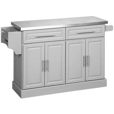 Rolling Kitchen Island with Storage and Stainless Steel Top, Kitchen Trolley with Drawers