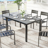 Rectangular Patio Table for 6, Outdoor Dining Table with Wood-Plastic Composite Top and Steel Frame for Garden