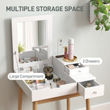 Coiffeuse avec miroir rabattable, commode moderne avec 2 tiroirs pour chambre à coucher