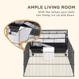 Guinea Pig Cage with Foldable Detachable Playpen, Rolling Rabbit Chinchilla Hedgehog Bunny Cage Small Animal Habitat with Water Bottle, 34.5