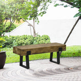 Outdoor Bench, Garden Bench with Metal Legs, Rustic Wood Effect Concrete