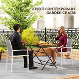 Set of 2 Outdoor Garden Chairs, Stackable Patio Dining Chairs with Breathable Fabric