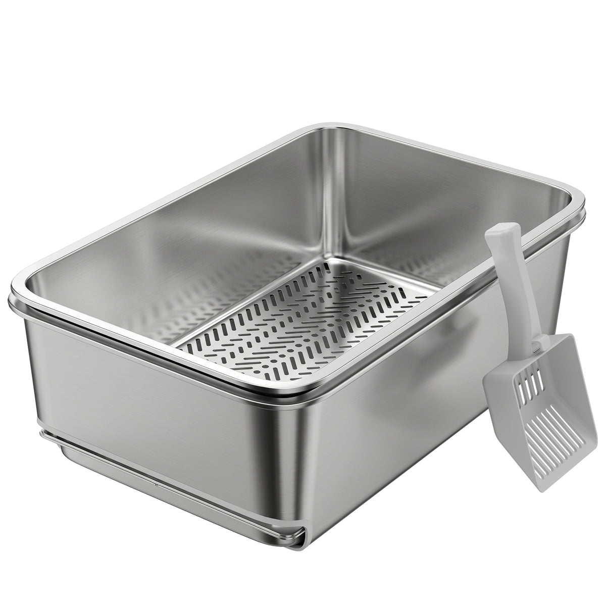 Stainless Steel Litter Box, XL Sifting Cat Litter Box for Medium and Large Cat