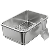 Stainless Steel Litter Box, XL Sifting Cat Litter Box for Medium and Large Cat