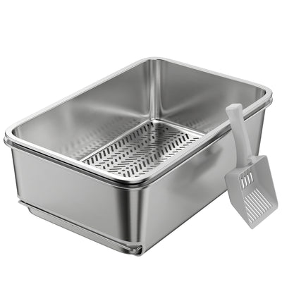 Stainless Steel Litter Box, XL Sifting Cat Litter Box for Medium and Large Cat