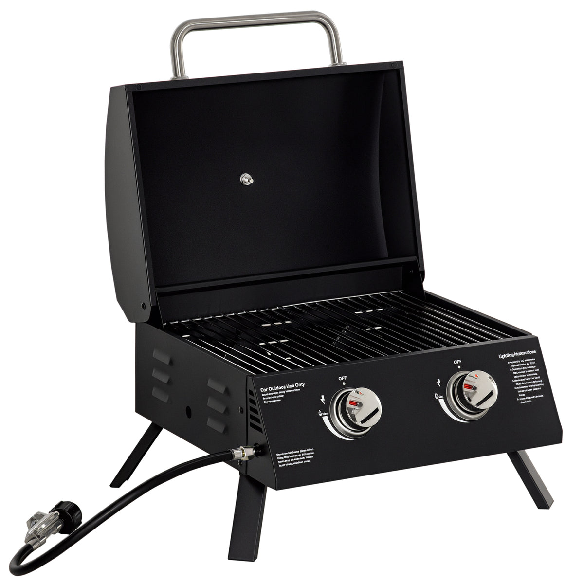 2 Burner Propane Gas Grill, Outdoor Portable Tabletop BBQ with Foldable Legs, 10000 Each Burner