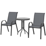 3 Pieces Bistro Set, Small Patio Furniture Set with Stackable Mesh Chairs, Glass Table for Garden
