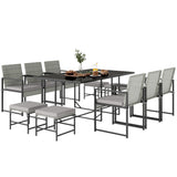 Ensemble de salle à manger patio rotin 11 pièces, mobilier extérieur avec 6 fauteuils et 4 tabourets