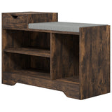 Upholstered Shoe Storage Bench, Hallway Shoe Storage with Seat, Drawer, 3 Open Shelves for Entryway