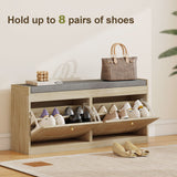 Shoe Bench with Flip Doors, Seat Cushion, Adjustable Shelves for 8 Pairs