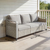 Canapé en rotin 3 places pour patio avec coussins pour jardin