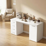 140 cm Computer Desk with Adjustable Shelf Home Office Desk with Drawers and Cabinet White Wood Grain