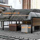 Queen Size Bed Frame with Charging Station, Queen Bed Frame with Upholstered Headboard and Storage Shelf