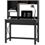 Bureau d'ordinateur avec étagère supérieure, Table de bureau à domicile avec étagères de rangement et compartiments ouverts pour l'écriture