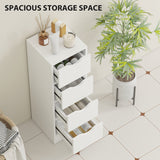 Armoire de salle de bain 4 tiroirs, armoire de rangement étroite autoportante avec poignées rainurées pour petits espaces
