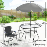 8 Piece Patio Table and Chairs Set with Folding Chairs, Tempered Glass Tabletop and Umbrella for Garden
