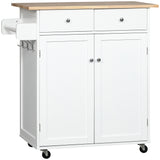 Rolling Kitchen Island with Storage, Kitchen Cart with Rubber Wood Top, Adjustable Shelf, Hooks and Storage Drawers