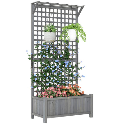 Wood Planter with Trellis for Vine Climbing, Raised Garden Bed