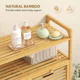 Tilt Out Laundry Hamper, Bamboo Laundry Cabinet with 2 Removable Baskets and 2-Tier Shelves for Laundry Room