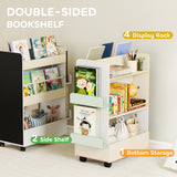 Kids Bookshelf, Kids Bookcase with Wheels & Blackboard, for 3-8 Years