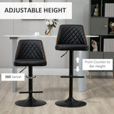 Modern Bar Stools PU Leather Set of 2 Swivel Bar Height Barstools Chairs with Adjustable Height, Round Heavy Metal Base and Footrest