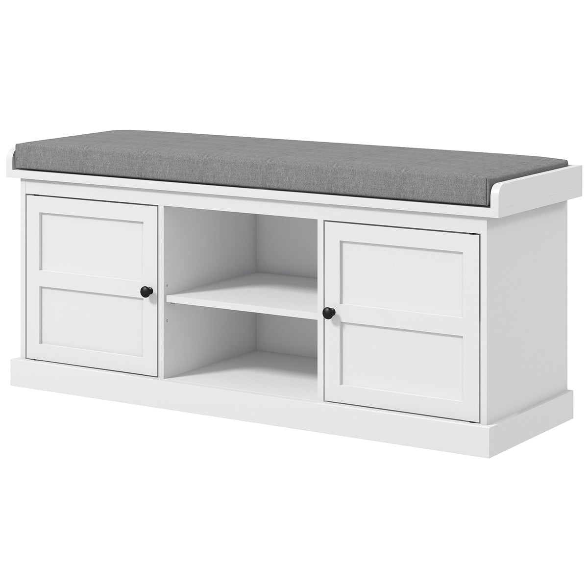 Shoe Storage Bench with Cushioned Seat, Entryway Bench Seat with 2 Cabinets and Adjustable Shelf for Hallway