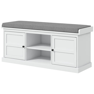 Shoe Storage Bench with Cushioned Seat, Entryway Bench Seat with 2 Cabinets and Adjustable Shelf for Hallway