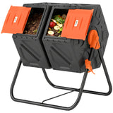 Composteur rotatif bac à compost double chambre 24 aérations jambes acier 34,5 gallons