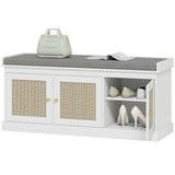 Banc de Rangement pour Chaussures avec Portes en Rotin Tressé, Tablettes Ajustables