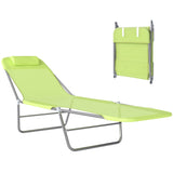 Outdoor Lounge Chair, Portable Adjustable Reclining Seat Folding Chaise Lounge Patio Camping Beach Tanning Chair Bed with Pillow