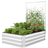 Galvanized Raised Garden Bed with Trellis for Climbing Plants, Outdoor Planter Box with Open Bottom
