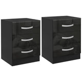 Modern Nightstand Set of 2, Bedside Tables with 3 High Gloss Drawers for Bedroom