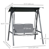 2-Seat Outdoor Porch Swing Patio Swing with Adjustable Canopy, Removable Seat and and Steel Frame for Garden
