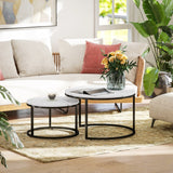 Tables basses gigognes modernes (lot de 2) avec piétement en métal pour salon, chambre, bureau