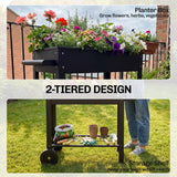 Metal Raised Garden Bed, Elevated Planter Box with 2 Wheels, Handle and Shelf, 31.5