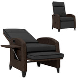 Chaise inclinable en rotin avec dossier et repose-pieds réglables, plateau latéral